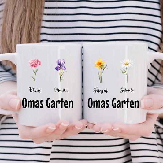 Omas Blumen Garten - Namen und Blumen - Individuelle Tasse