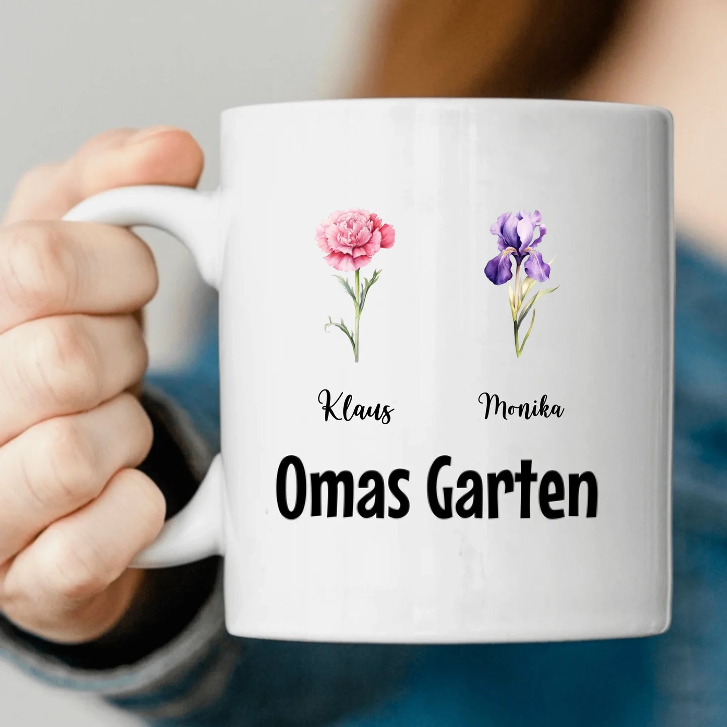 Omas Blumen Garten - Namen und Blumen - Individuelle Tasse