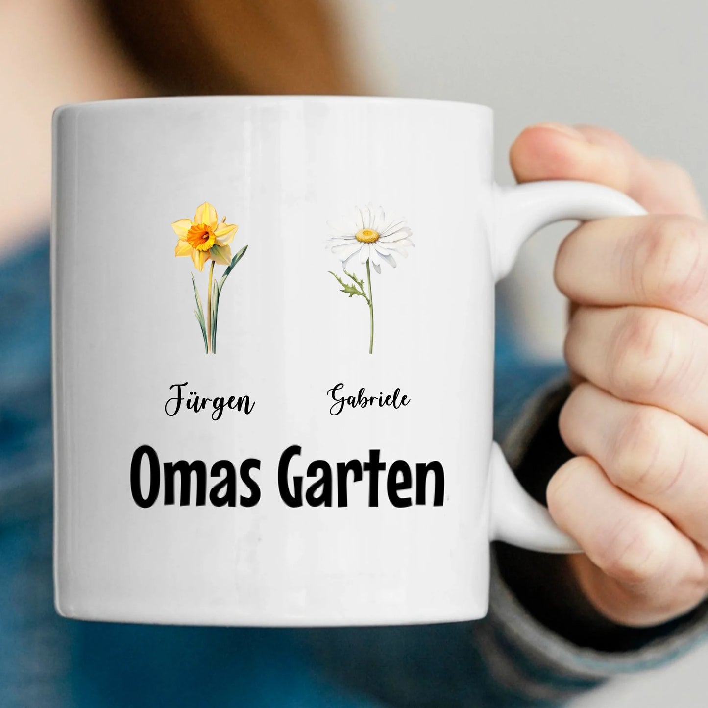 Omas Blumen Garten - Namen und Blumen - Individuelle Tasse